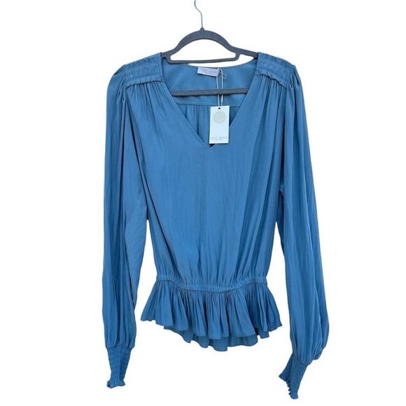 Ramy Brooke NWT Melissa V Neck Ruffled top size M in the color Blumo - Picture 2 of 5